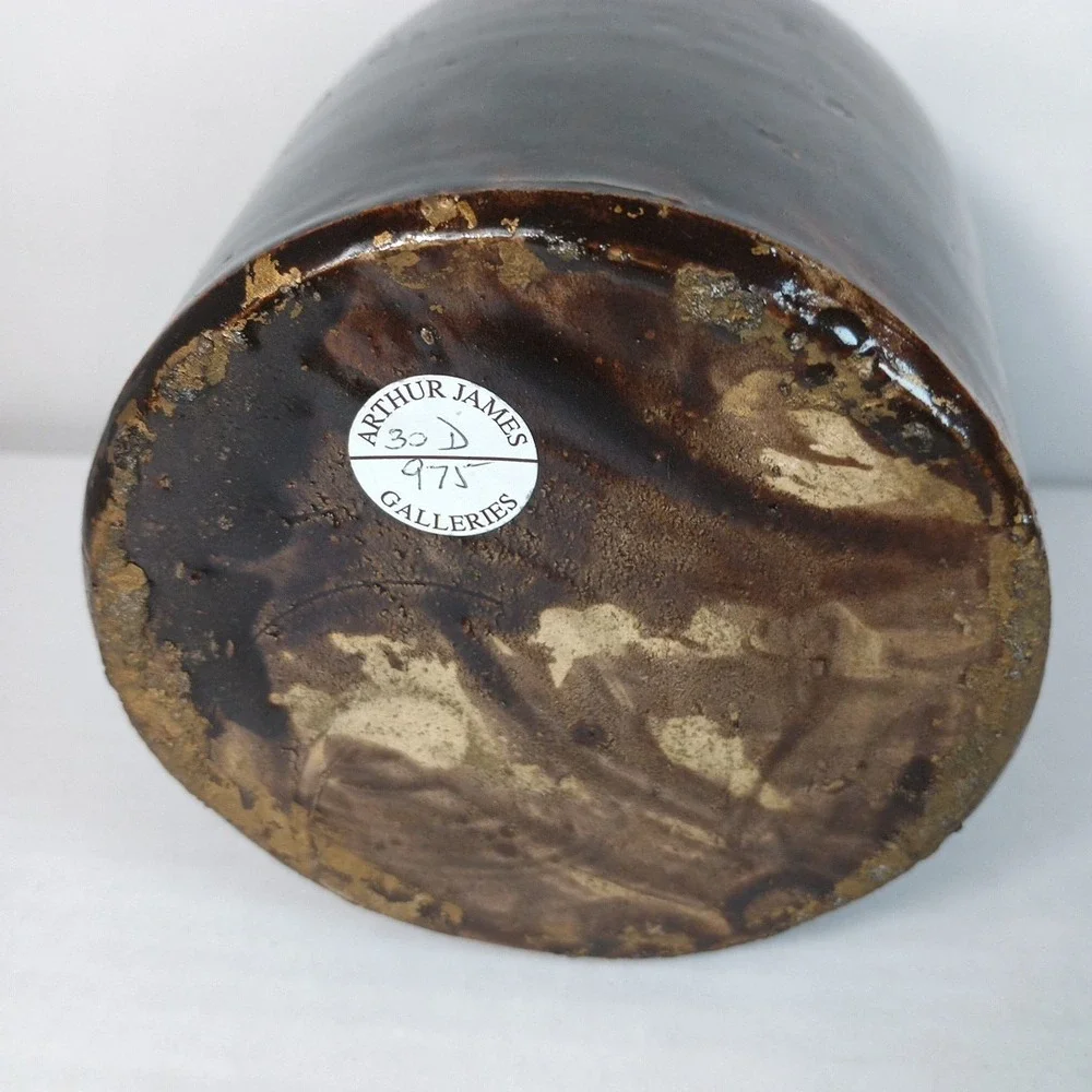 Antique Brown Stoneware Pottery Glazed Whiskey Milk Beehive Jug W/Handle 6.5x5